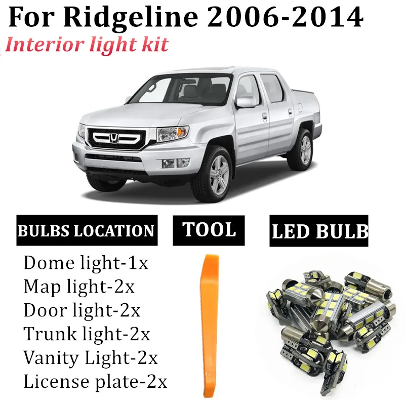 11x Авто Canbus LED Лампа За Четене на Карти, Комплект За Интериора на Honda Ridgeline аксесоари 2006-2014 Куполна Оригиналният Лампа За Багажника