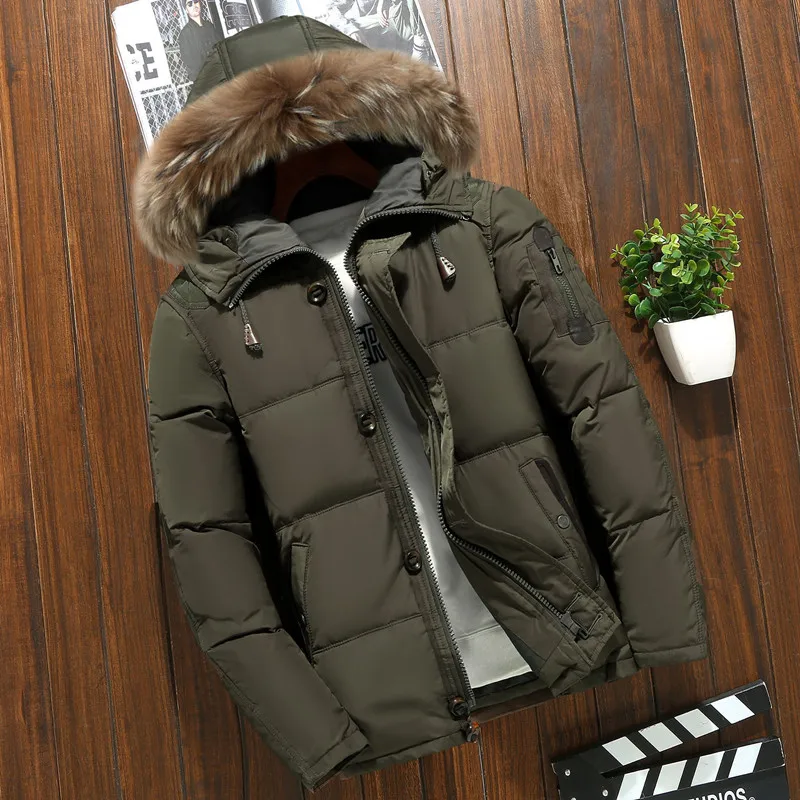 2020 Мъжки Нова яке-пуховик, модно мъжко утепленное Палто с Качулка и кожа яка, Паркове, зимно яке-високо качество Изображение 3 