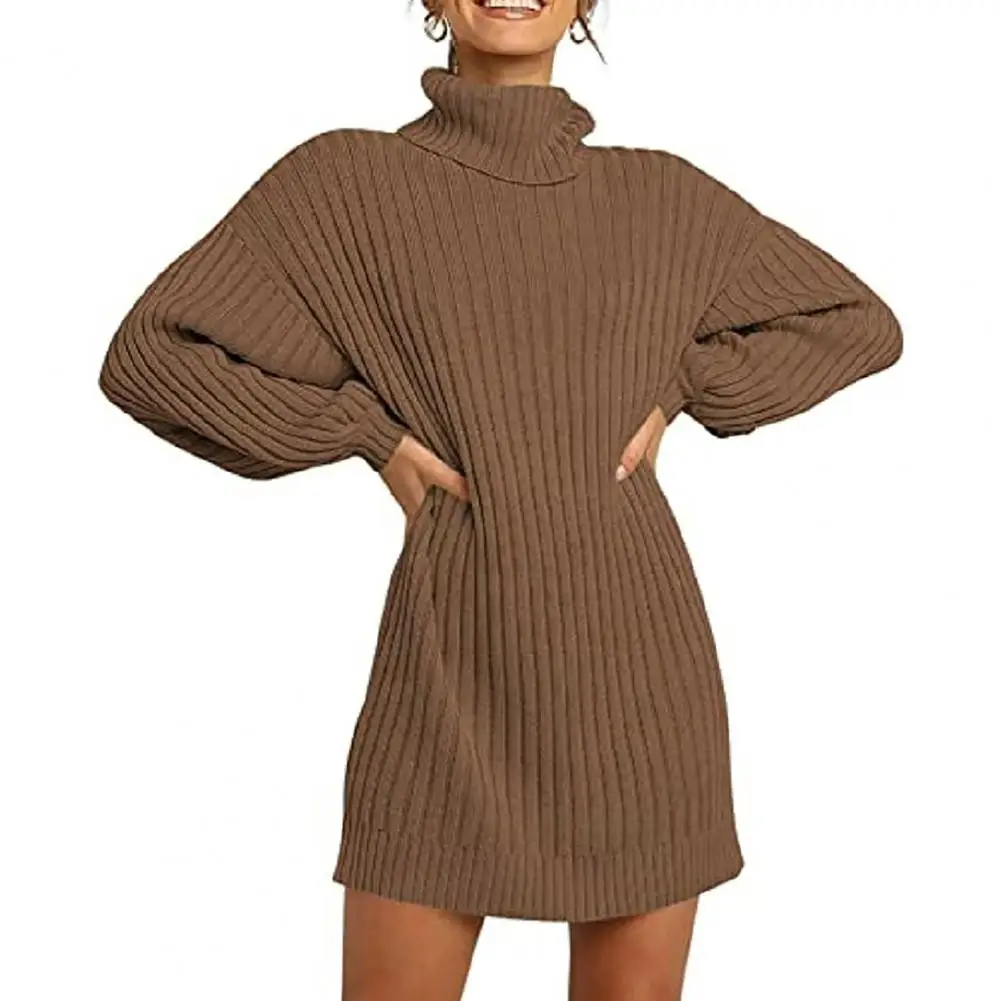 2021 Ново Дамско есенно-зимния Рокля-пуловер с висока воротом, Однотонная Топли Дрехи, Вязаный Пуловер, Модерно рокля-пуловер Изображение 0 