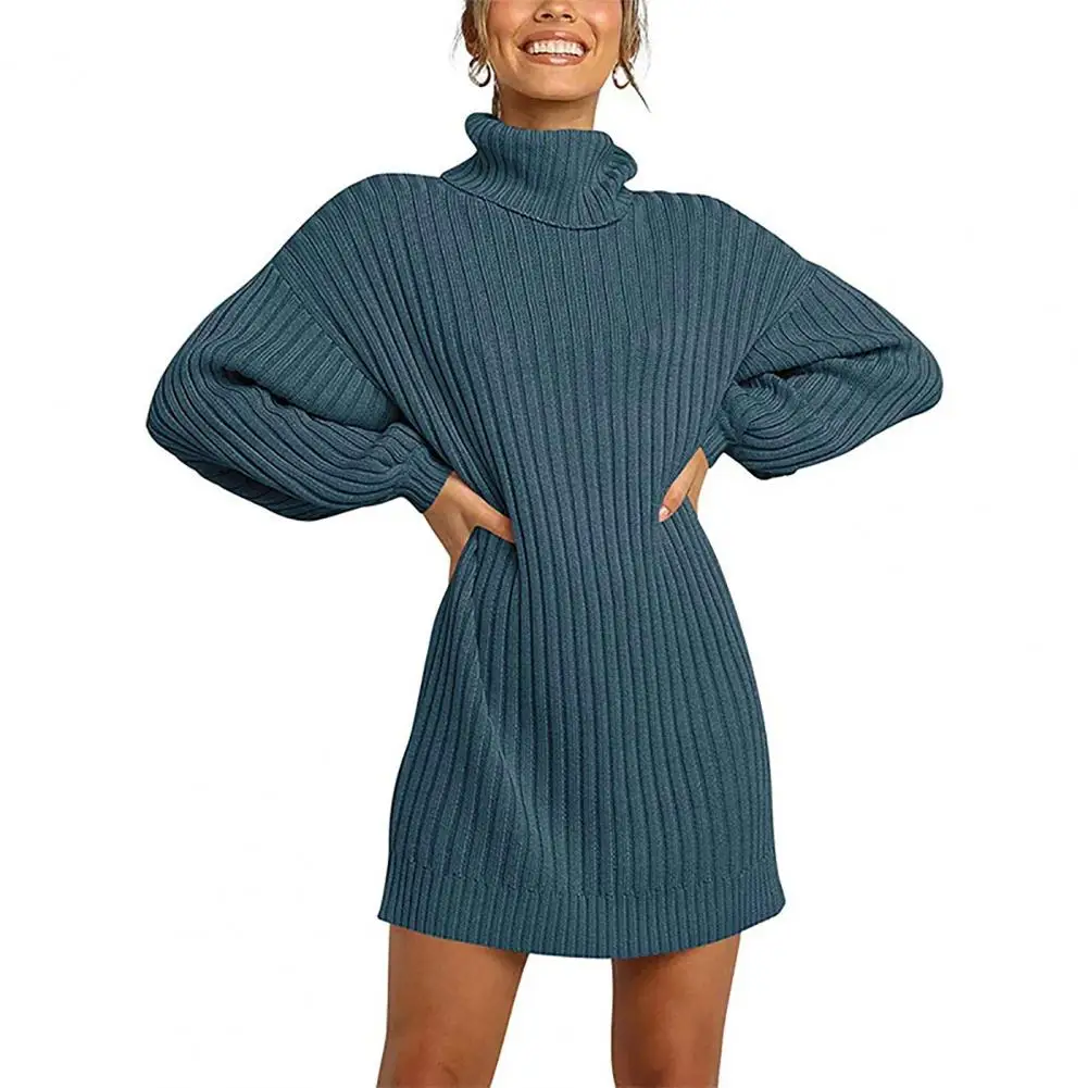 2021 Ново Дамско есенно-зимния Рокля-пуловер с висока воротом, Однотонная Топли Дрехи, Вязаный Пуловер, Модерно рокля-пуловер Изображение 1 