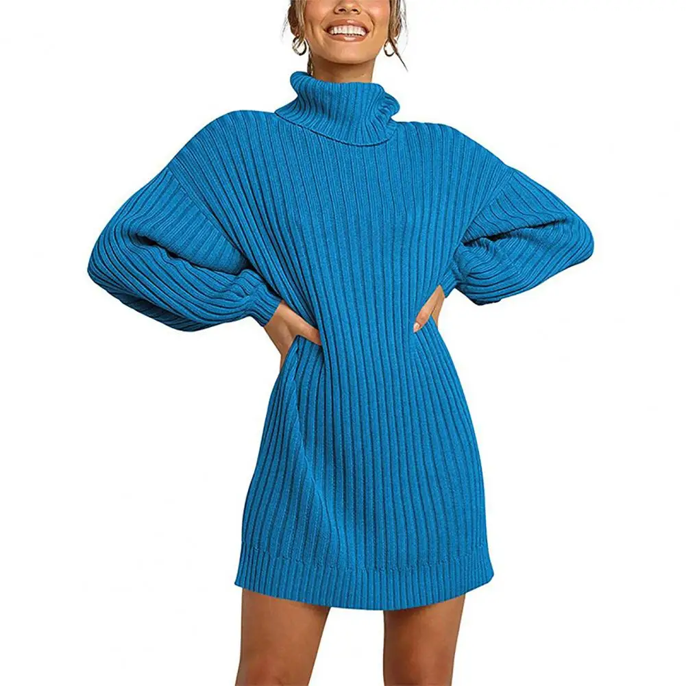2021 Ново Дамско есенно-зимния Рокля-пуловер с висока воротом, Однотонная Топли Дрехи, Вязаный Пуловер, Модерно рокля-пуловер Изображение 2 