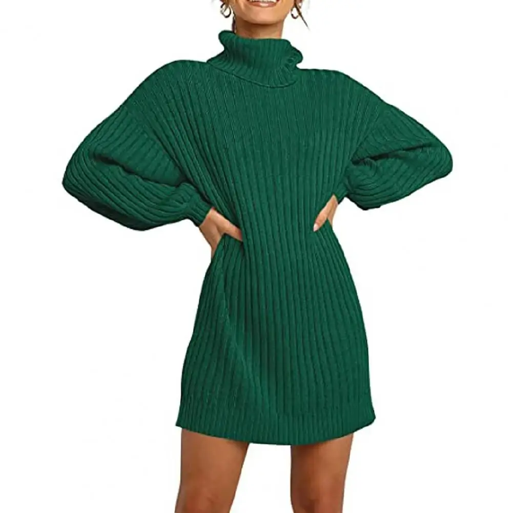 2021 Ново Дамско есенно-зимния Рокля-пуловер с висока воротом, Однотонная Топли Дрехи, Вязаный Пуловер, Модерно рокля-пуловер Изображение 3 