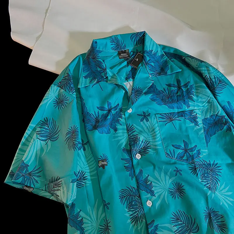 2022 Лятна Риза с Цветен Модел на Западното Крайбрежие на Палма с Къс ръкав, Мъжки Ежедневни Риза с Копчета в американските Ретро Стил Оверсайз, Женски Хавайски Ризи