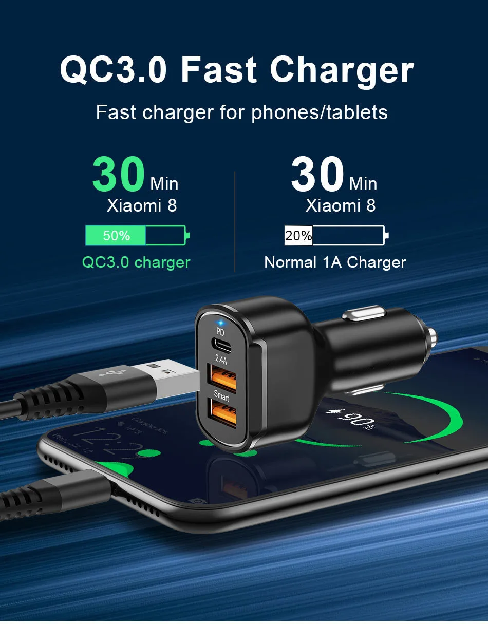 30 W PD C USB Зарядно Устройство за Бързо Зареждане на QC3.0 Зарядно Устройство за Телефон Type C Бързо Зареждане за iPhone 12 Xiaomi Huawei Samsung Зарядно за Кола Изображение 4 