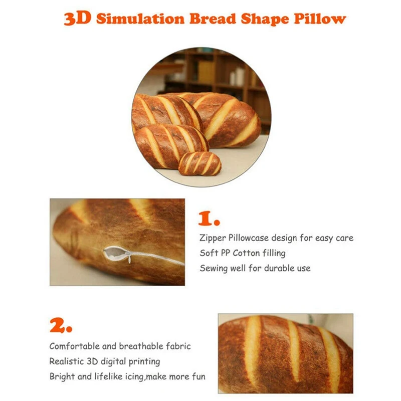 3D Моделиране на Формата на Хляб Възглавница е Мека Лумбална Възглавница за Гърба Забавно Храни Плюшен Мека Играчка за Домашен Декор Изображение 5 