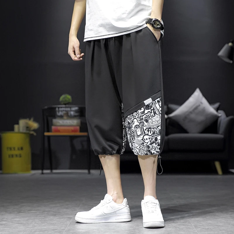 BKQU сиви спортни панталони мъжки летни свободни панталони с шарени шорти ins популярен логото на 7 минути панталони на главната улица Изображение 3 