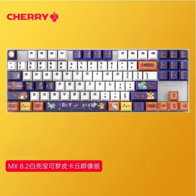 CHERRY MX8.2 жичен + 2.4ghz безжична + Bluetooth5.0 3-Режимная клавиатура Pokemon custom PBT keycaps с осветление RGB 87 клавиши механична клавиатура
