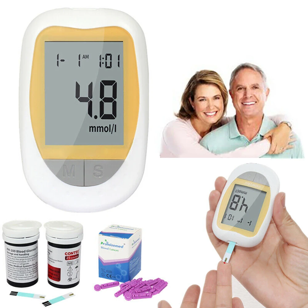 CONTEC Измерител на нивото на глюкоза в кръвта Тестер и 50 бр. Тест-ленти за измерване на нивото на Глюкоза Ланцети Houshold Монитор Ниво на Глюкоза в Кръвта, LCD дисплей диспали