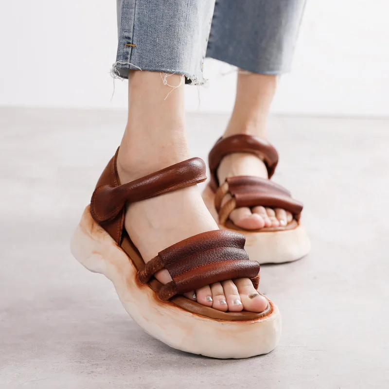 GKTINOO/2022 г. Пролет-лято нови дамски обувки на мека удобна подметка в ретро стил, ръчно изработени от естествена кожа Сандали с отворени пръсти Изображение 2 