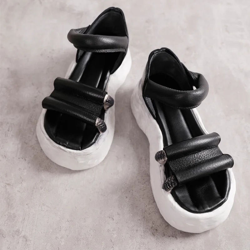 GKTINOO/2022 г. Пролет-лято нови дамски обувки на мека удобна подметка в ретро стил, ръчно изработени от естествена кожа Сандали с отворени пръсти Изображение 3 