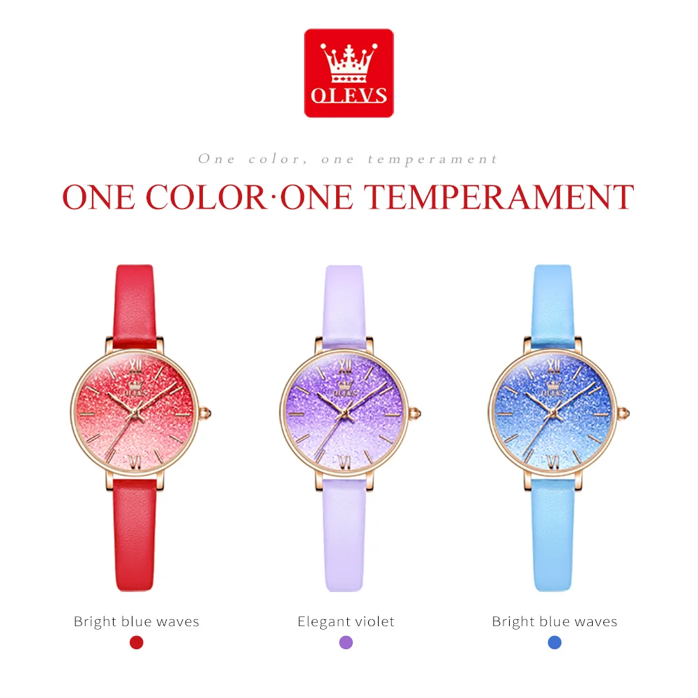OLEVS студентски часовници гривна комплект за жени, Луксозни кожени sky star водоустойчив прости ръчни часовници лилаво часовник кварцов всеки ден Изображение 5 