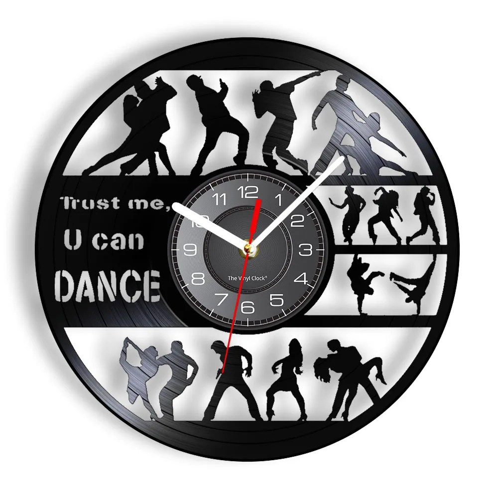 Trust Me U Can Dance Dance Studio Декоративна Стена Clcok Валс Хип-Хоп Лунна Походка Силует Винил И Стенни Часовници Танцови Часове Подарък