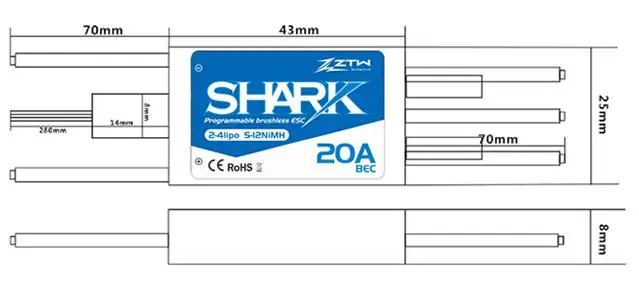 ZTW Shark 20A BEC Водоустойчив бесщеточный ESC, За Лодки С водно охлаждане RC модел на лодка Изображение 1 