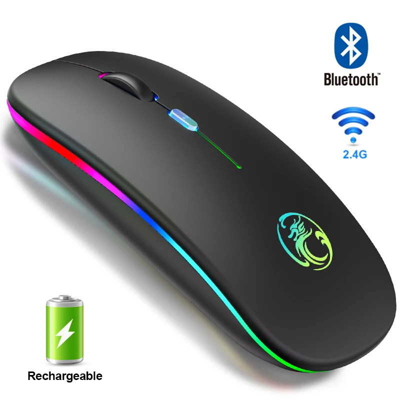 Безжична Мишка с Bluetooth-съвместима Мишка Компютърна Мишка RGB Акумулаторна Ергономична Led Светлини Mause Безшумни Мишка За Преносими КОМПЮТРИ