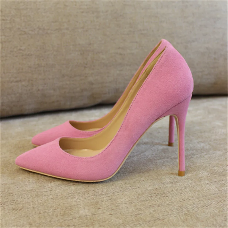 Безплатна доставка, модни дамски обувки-лодки, дамски розови велурени обувки от естествена кожа с остри пръсти на висок ток, размер 33-43, 12 см, 10 см, 8 см, родословни