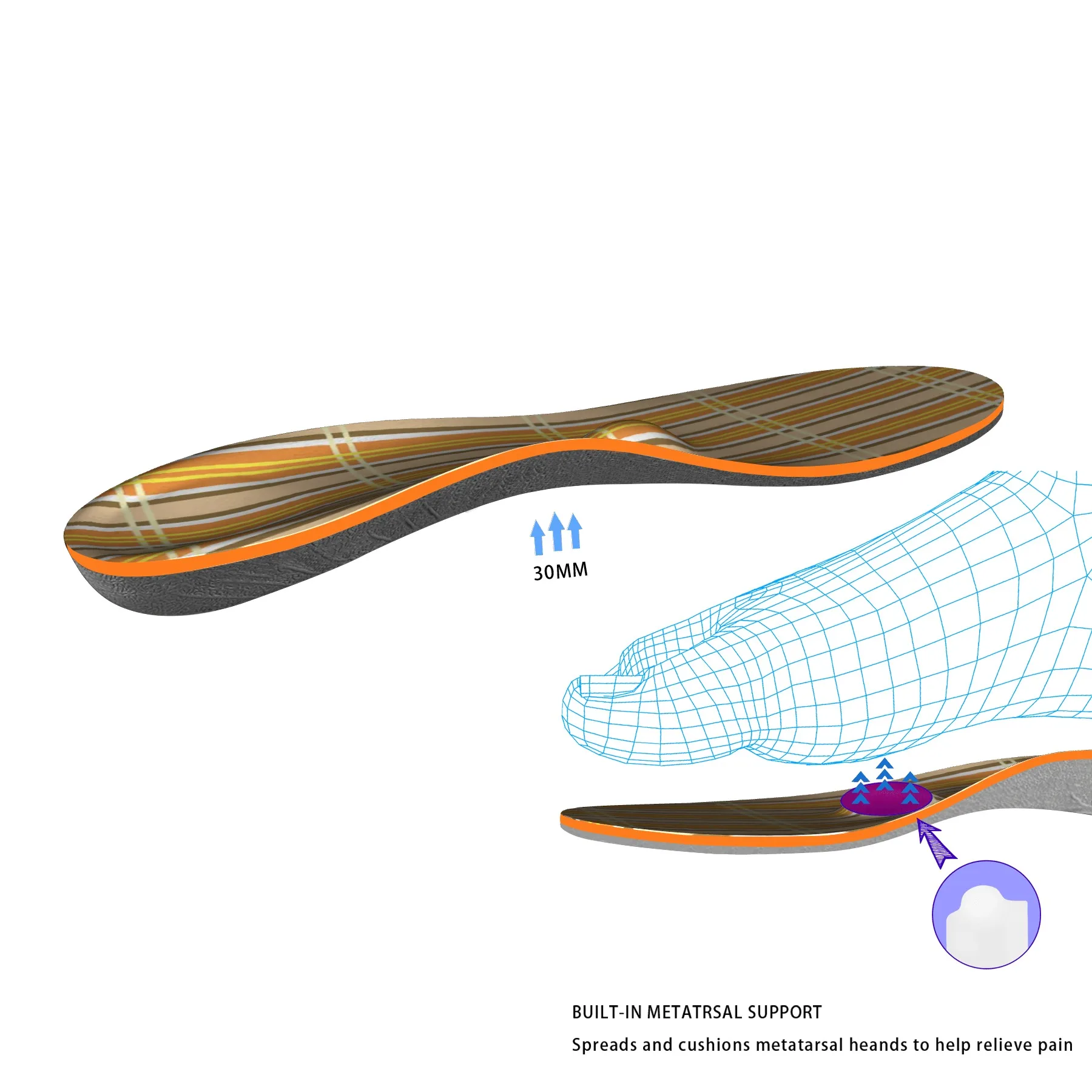 Висока Поддържаща Стелка Arch Support Спорт На Открито Удобна Памет Бавно Еластична Стелка На Мъжки Обувки Изображение 3 