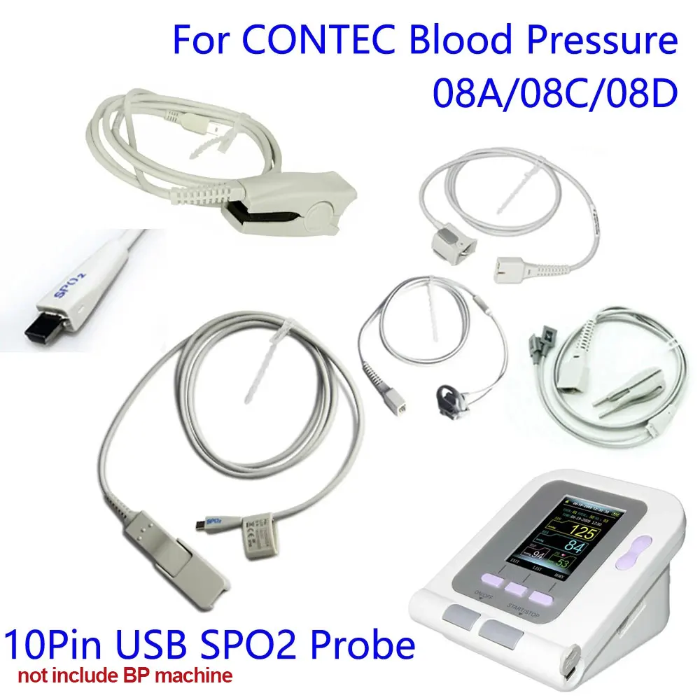 Възрастен Детски Неонатальный Ветеринарен 10 Пинов USB SPO2 Сонда Сензор за Насищане на Кръвта с Кислород CONTEC 08A 08C следи Кръвното Налягане