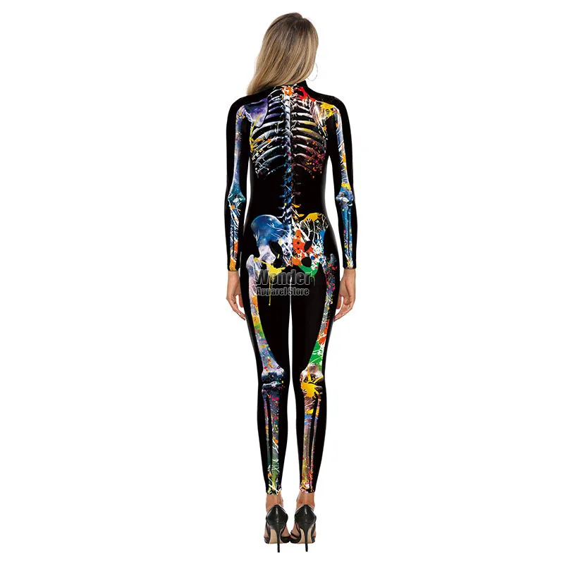 Жените и Мъжете Човешкото Тяло Черепа на Скелет на 3D Печат Гащеризон За Възрастни Хелоуин Костюми Cosplay Партия Ролеви Игри Обличам Украшение Изображение 3 