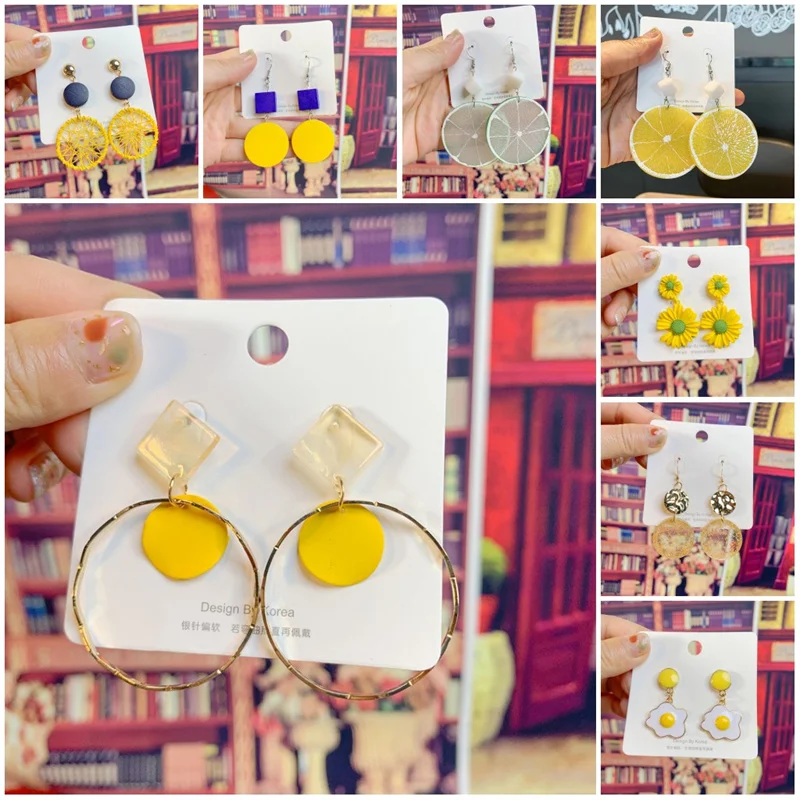 Жълти Акрилни обеци летни романтични и сладки обеци с геометричен цвете за момичета на Модни обеци brincos jwellery за жени oorbellen