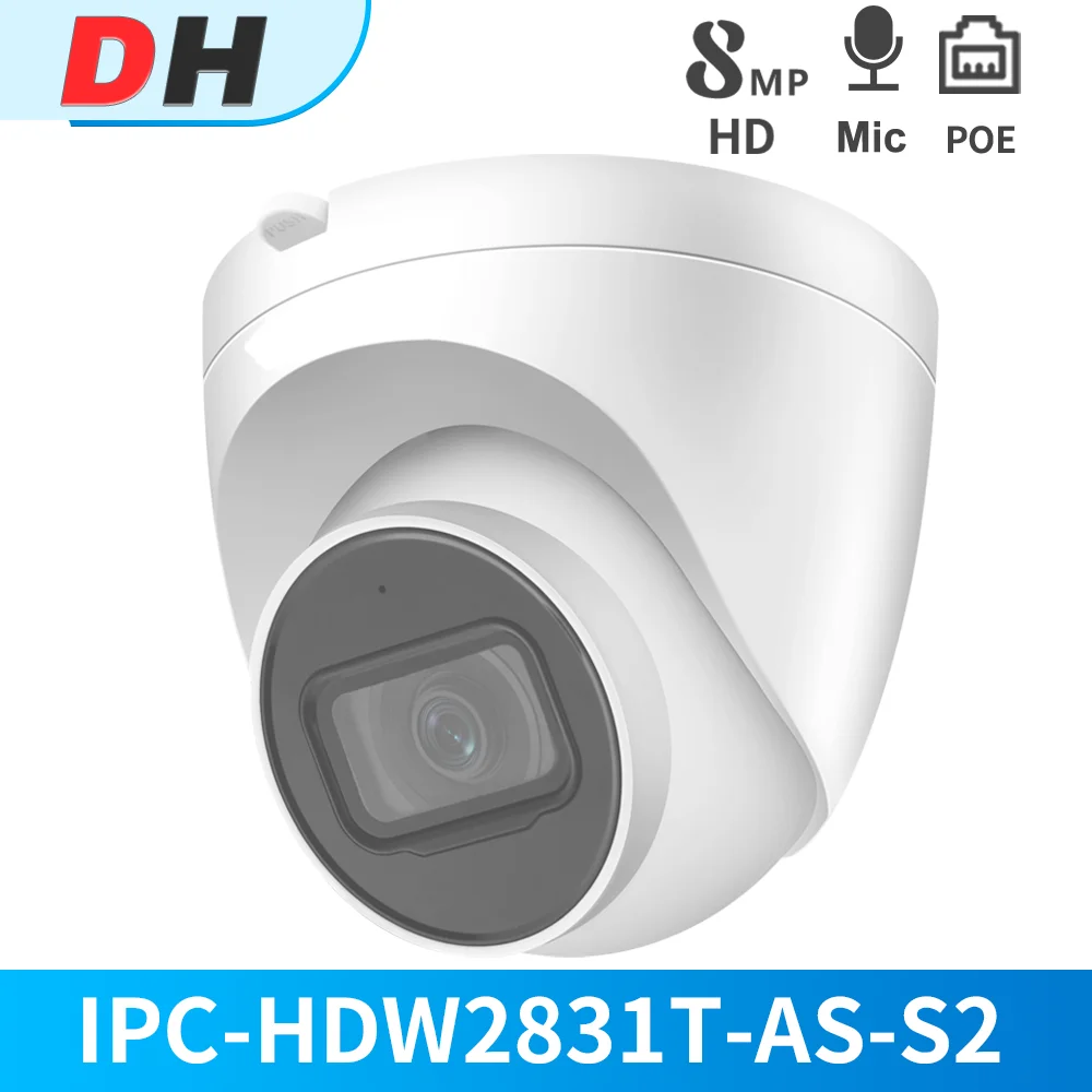 Камера за сигурност Dahua 8-4K IP камера PoE Куполна IPC-HDW2831T-AS-S2 4MP IPC-HDW2431T-AS-S2 Вграден микрофон, Слот за SD-карта Starlight