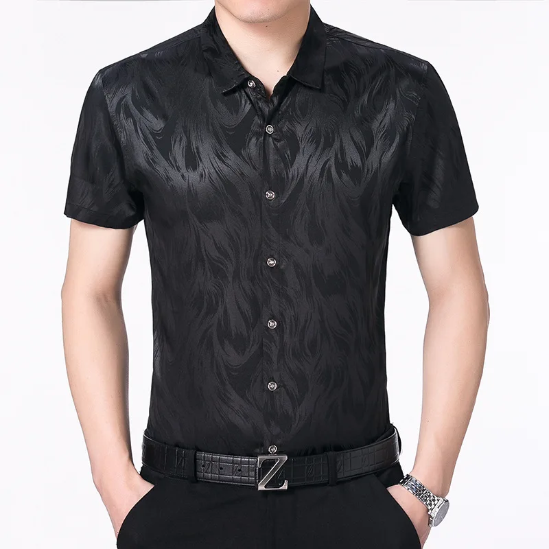 Китайски Стил, Цветя Модел, Резбовани с Модерна Риза С Къси Ръкави, Лято 2021, Нова Мека Коприна Качествена Тениска За Мъже M-XXXL Изображение 0 