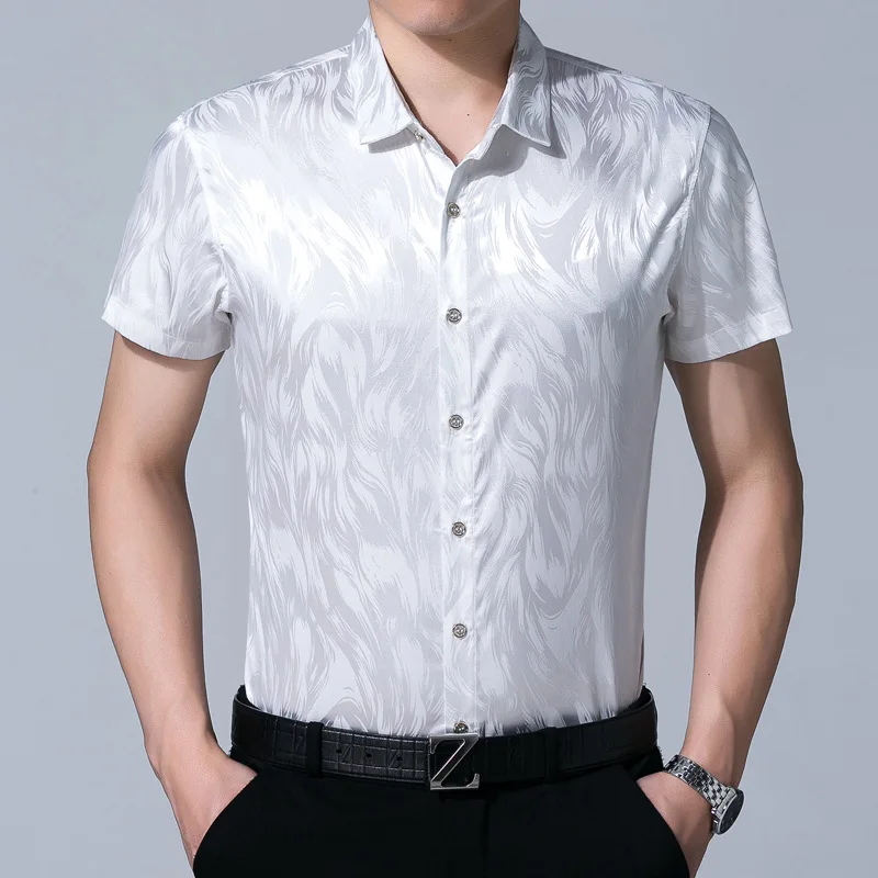 Китайски Стил, Цветя Модел, Резбовани с Модерна Риза С Къси Ръкави, Лято 2021, Нова Мека Коприна Качествена Тениска За Мъже M-XXXL Изображение 1 