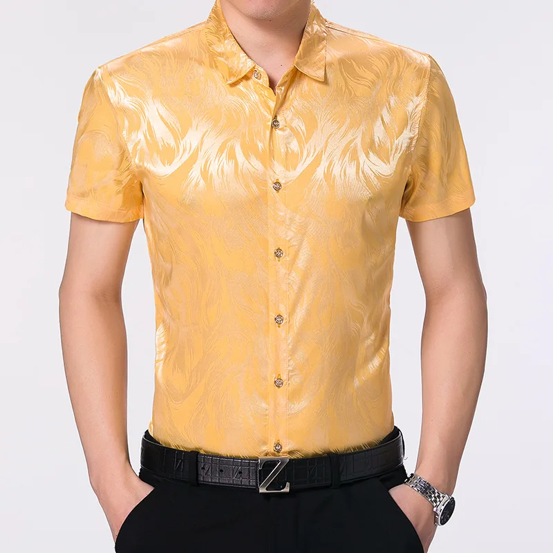 Китайски Стил, Цветя Модел, Резбовани с Модерна Риза С Къси Ръкави, Лято 2021, Нова Мека Коприна Качествена Тениска За Мъже M-XXXL Изображение 2 