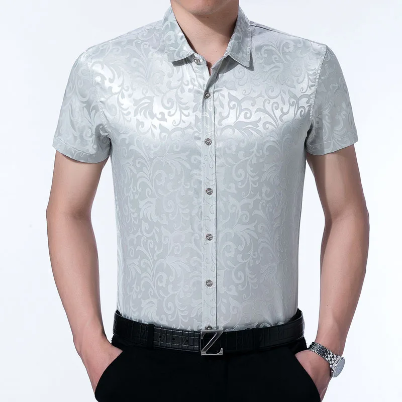 Китайски Стил, Цветя Модел, Резбовани с Модерна Риза С Къси Ръкави, Лято 2021, Нова Мека Коприна Качествена Тениска За Мъже M-XXXL Изображение 4 