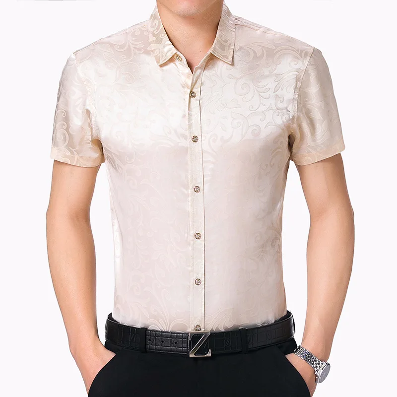 Китайски Стил, Цветя Модел, Резбовани с Модерна Риза С Къси Ръкави, Лято 2021, Нова Мека Коприна Качествена Тениска За Мъже M-XXXL Изображение 5 