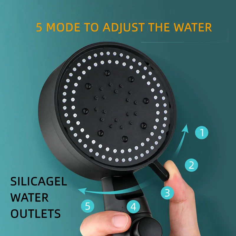 Комплект маркуч за душ 5 Режима за регулиране на високо налягане Аксесоари за баня Един бутон за спиране на струята от силикон и ABS Изображение 2 