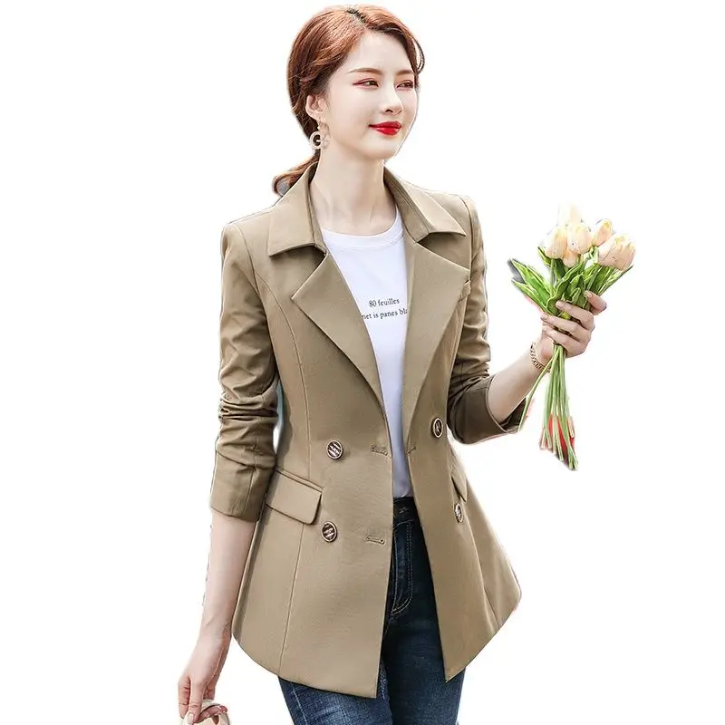 Корейската есенна спортно яке, дамски дрехи оверсайз, Клетчатая спортно яке, офис дамско яке, пролетно облекло оверсайз