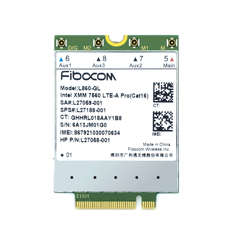Модул Fibocom L860-GL СЕП 27188-001 4G LTE Cat16 M. 2 за лаптоп HP Elitebook X360 830 840 850 G5 G6 Elite X2 SPECTRE FOLIO 13T