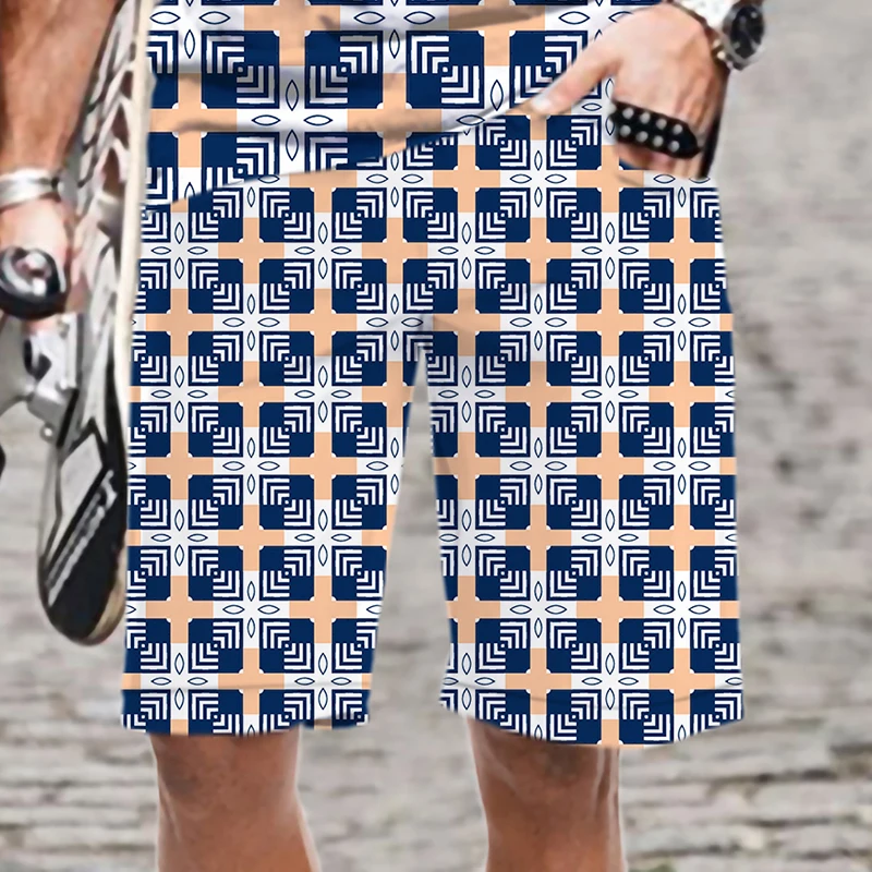 Плажни къси панталони Мъжки Улични Модни Шорти Ретро решетчатая колекция Плажни Шорти с 3D-принтом Летни Спортни, Ежедневни, Плажни Шорти
