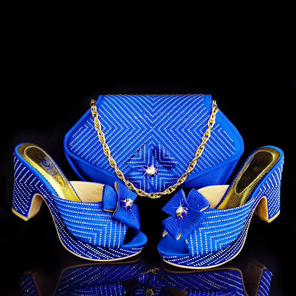 Пролетта на Нови приходи 2022 г., сандали-сандали на платформа на Кралския син цвят, висококачествени комплекти дамски обувки и чанти в африканския стил