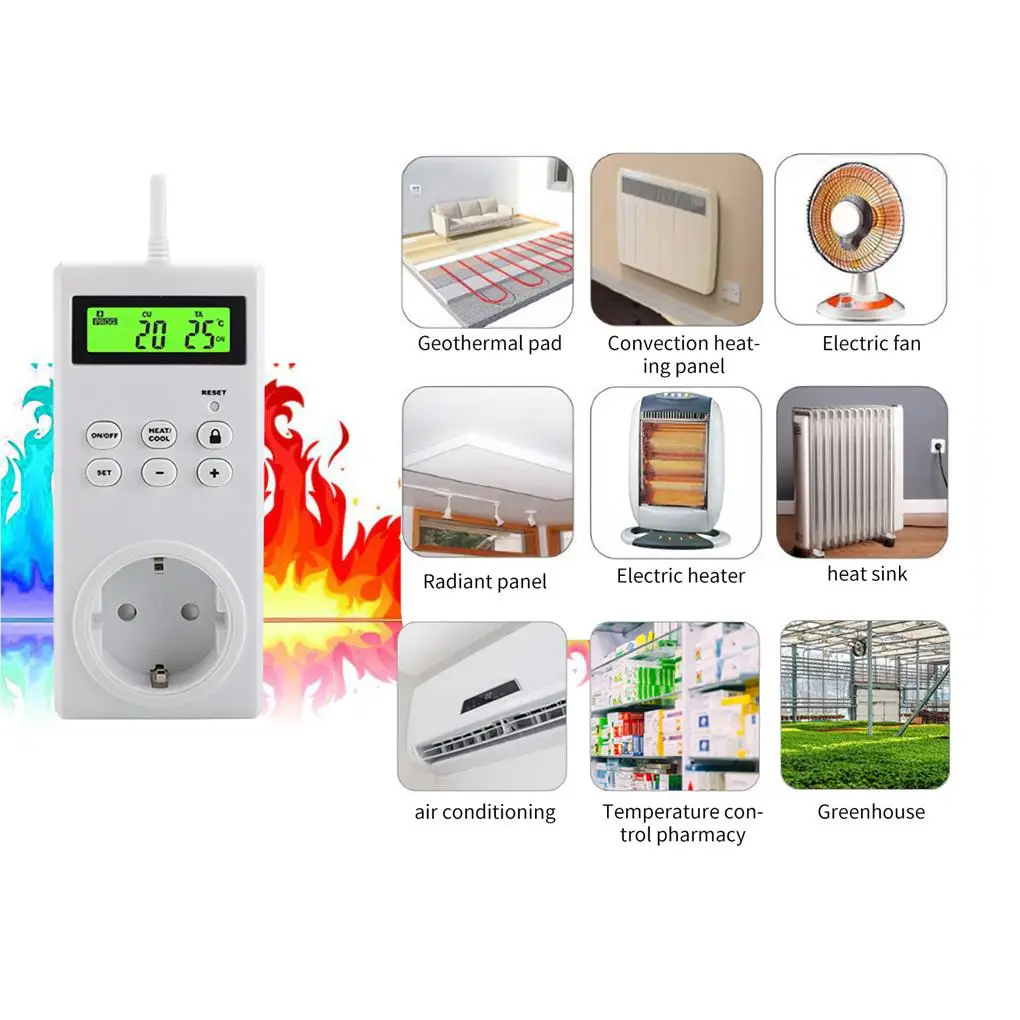 Термостат С функция Нагревател и Охлаждане Регулатор на Температурата Безжична Plug-Прецизно Управление на Изход Всекидневна Офис Изображение 1 