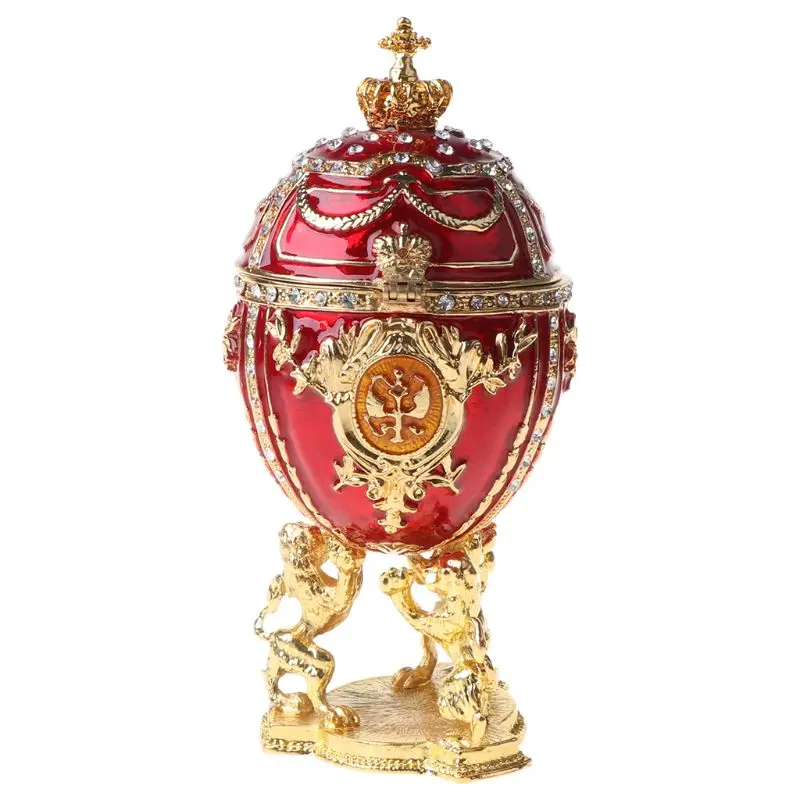 Червена Златна Корона Фаберже Яйце Серия Ръчно Рисувани Ковчег за Бижута Уникален Подарък за Великден Начало Декор са подбрани