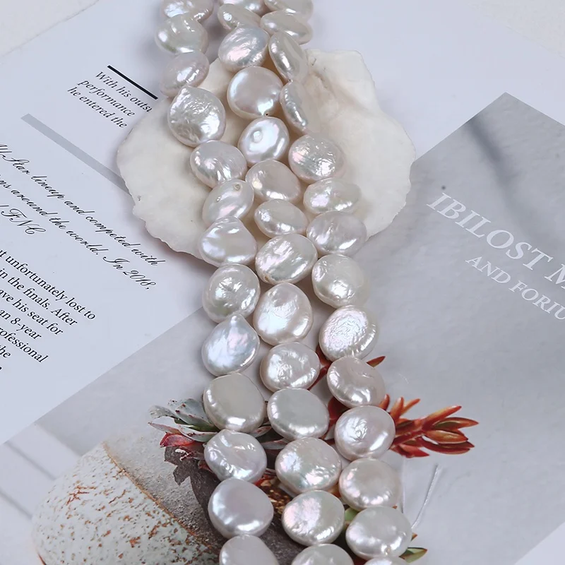 нишка перли естествен бял цвят 13-14 мм свободна за бижута Изображение 1 