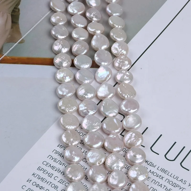 нишка перли естествен бял цвят 13-14 мм свободна за бижута Изображение 3 