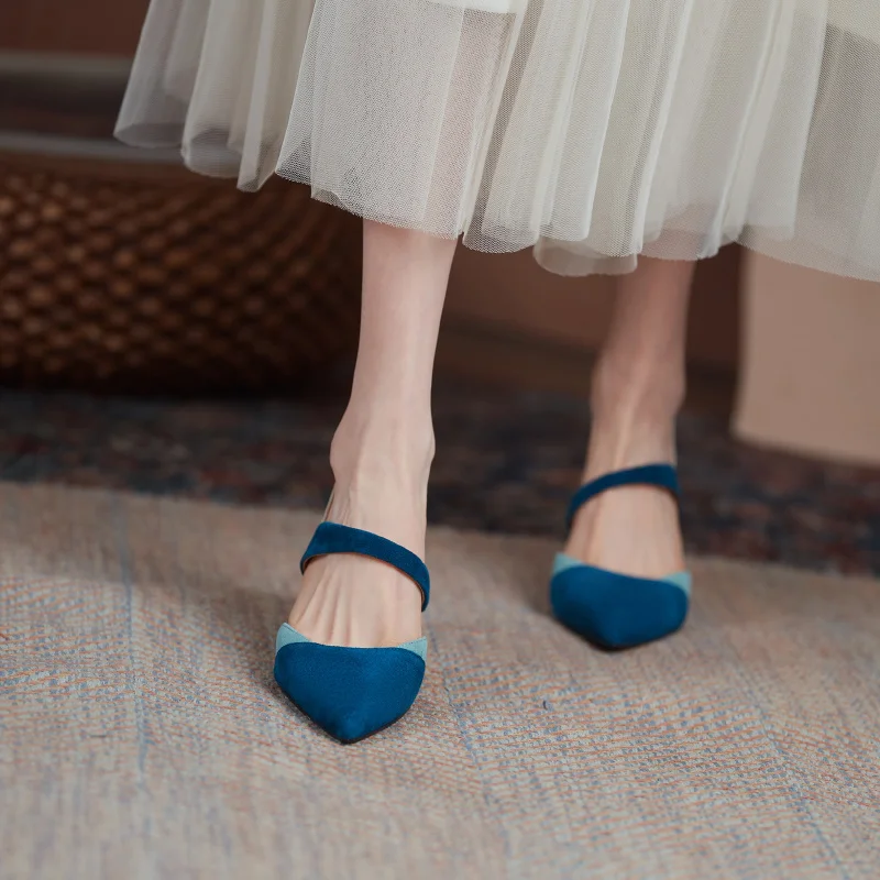 сандали детски дамски велурени дамски обувки-лодка, без съединителни разноцветни Летни дамски официални обувки с остър пръсти