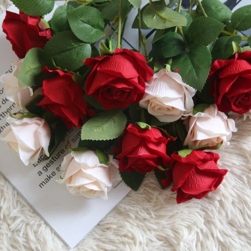 10 клони Изкуствени цветя с Букет от Рози за сватба декоративна ваза за цветя, за декориране на дома аксесоар декоративна саксия