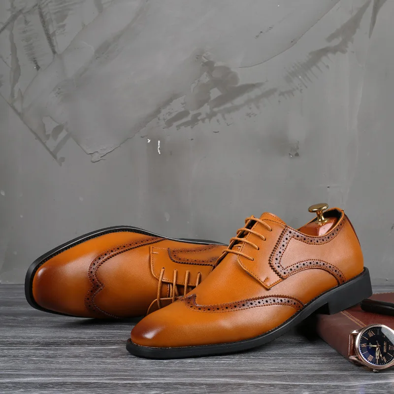 2021 Нова мъжки обувки Brock, Модни и ежедневни кожени обувки в бизнес стил, по-Големи Размери, мъжки обувки дантела, 48 Изображение 2 