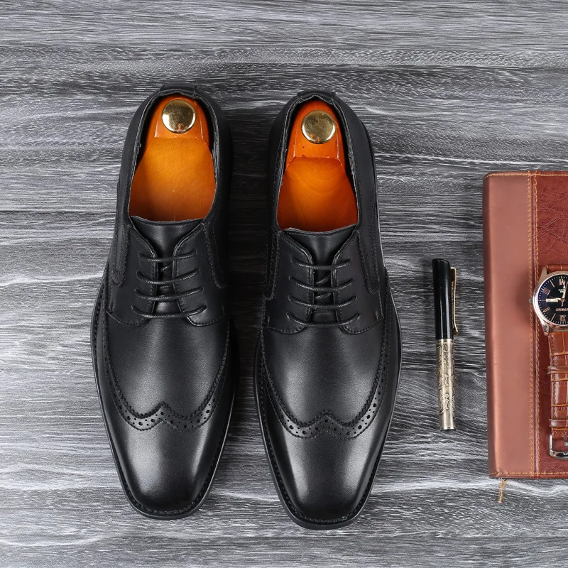 2021 Нова мъжки обувки Brock, Модни и ежедневни кожени обувки в бизнес стил, по-Големи Размери, мъжки обувки дантела, 48 Изображение 3 