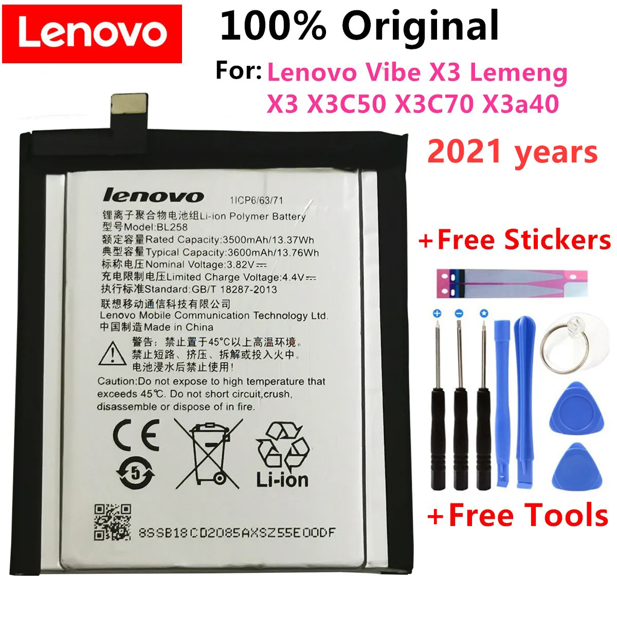 2021 години 100% Оригинален Оригинален Истински 3500/3600 ма BL258 Батерия За Lenovo Vibe X3 X3c50 X3C70 Lemon x3a40