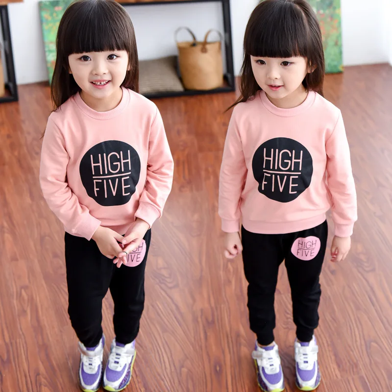 2022 Пролетно-есенни памучни комплекти дрехи за момичета в корейски стил, пуловер с дълъг ръкав за малки деца, ежедневни панталони, костюм от две части, hoody, върхове