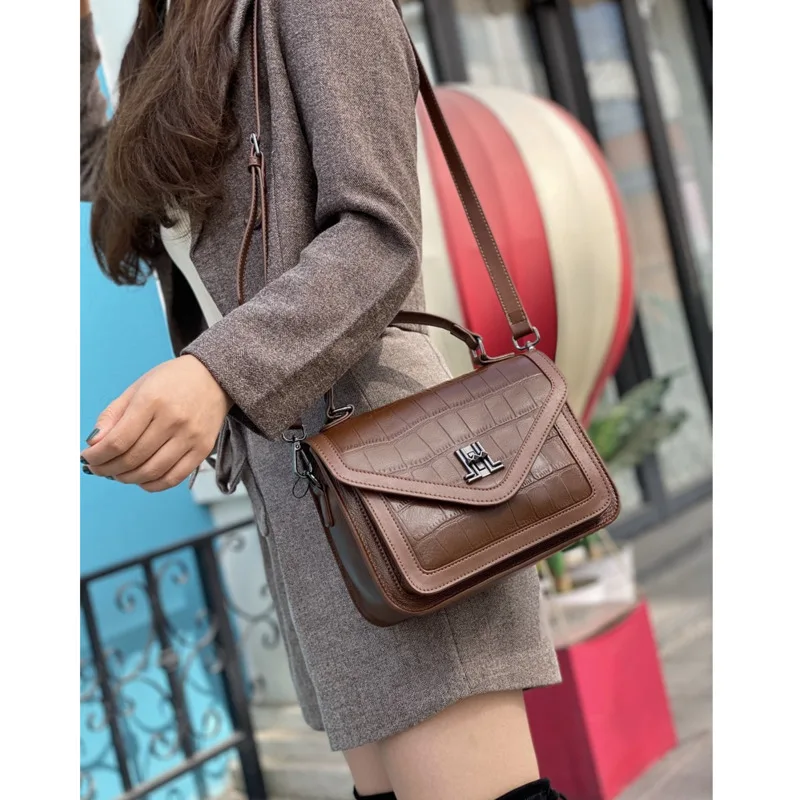 2022 нова кожена дамска чанта, изработена от крокодилска кожа, чантата на пощальона, горна кожена ръчна чанта-месинджър, универсална чанта през рамо 9809