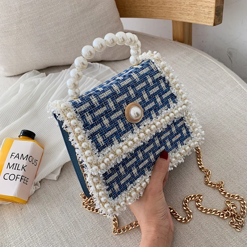 2022 нова мода перлена верижка женствена чанта през рамо чанта през рамо за жени от от памук и лен дамска чанта дамска чанта