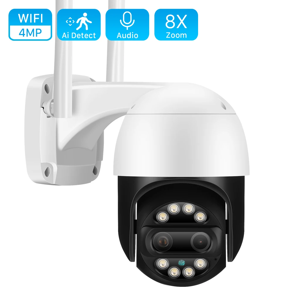 4MP 8-кратно Увеличение Wifi IP камера с двоен обектив 2,8 мм + 12 мм от 80 М Инфрачервен Цветен Нощно Виждане Ai Human Detect Външна Камера за Видеонаблюдение
