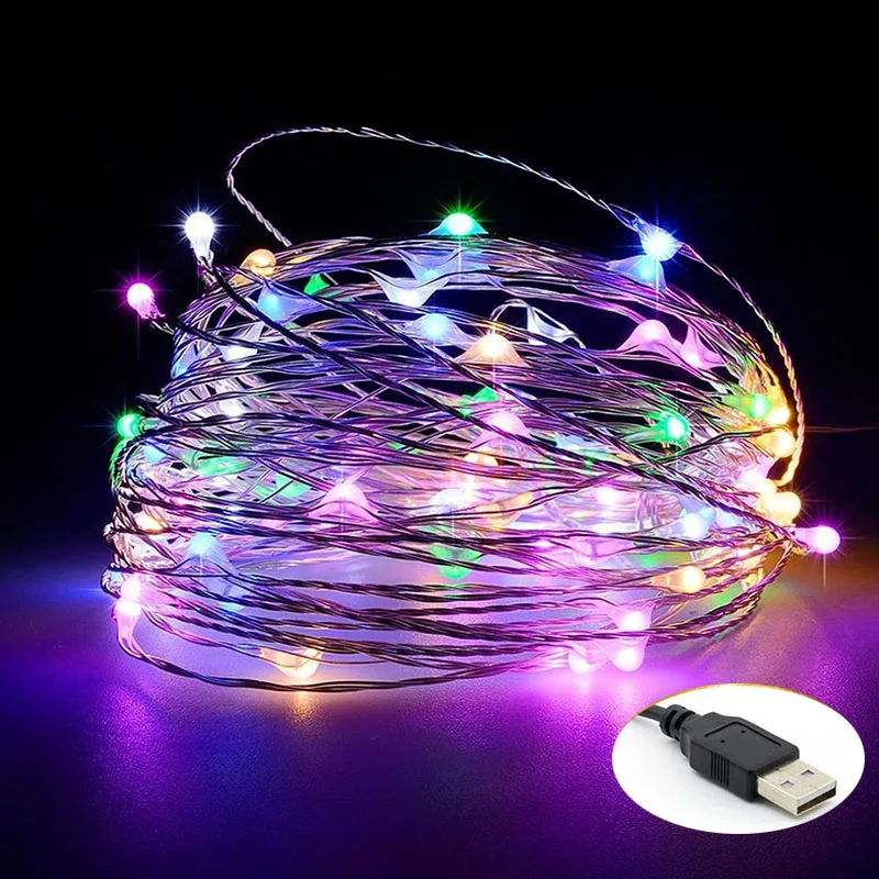 5 M НА 10 M USB Хранене Празничен Гирляндный Лампа LED Меден Проводник Приказен Коледен Сватбен Фестивал Струнни Светлини Водоустойчива Цветна Светлина