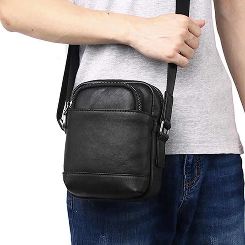 AETOO Кожена мъжка чанта през рамо, чанта за месинджър, за първи слой, малка чанта от телешка кожа, ежедневната мъжка кожена чанта, малка раница Изображение 0 