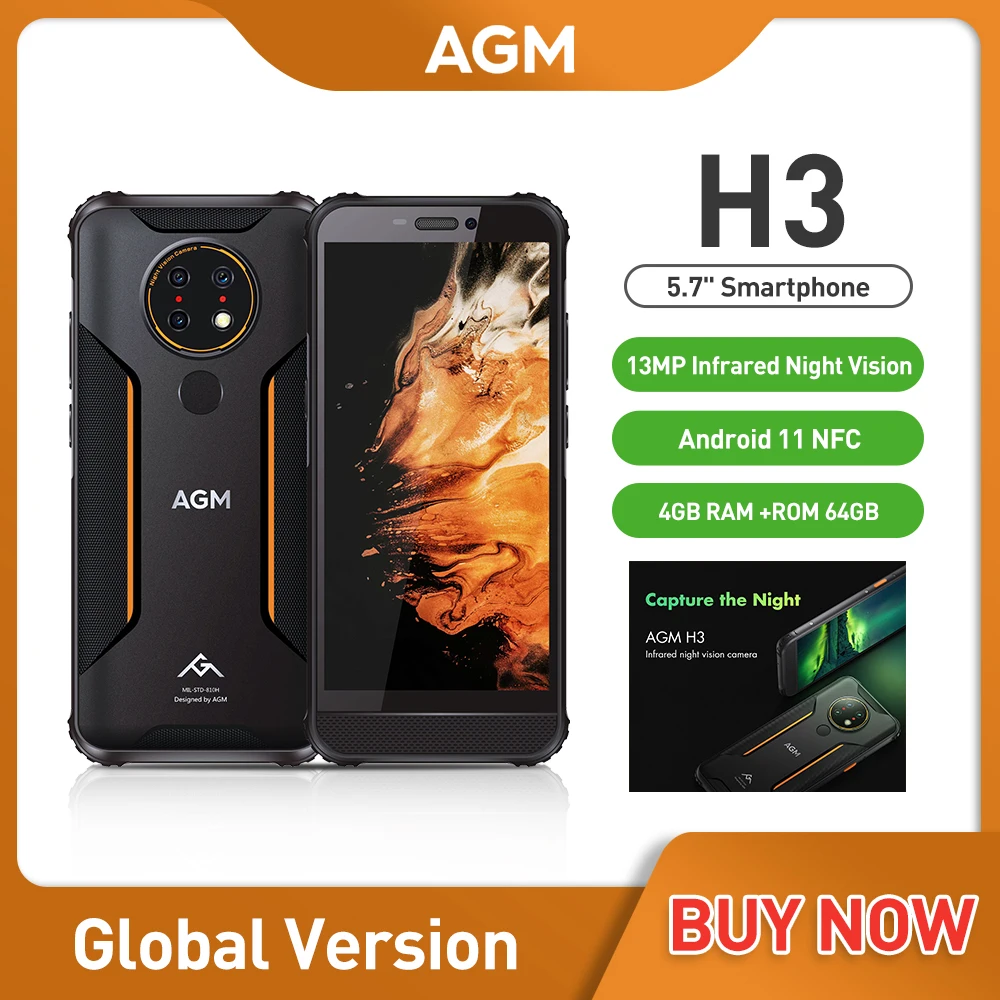 AGM H3 Инфрачервен Телефон за Нощно виждане IP68/IP69K Водоустойчив Телефон 5,7 